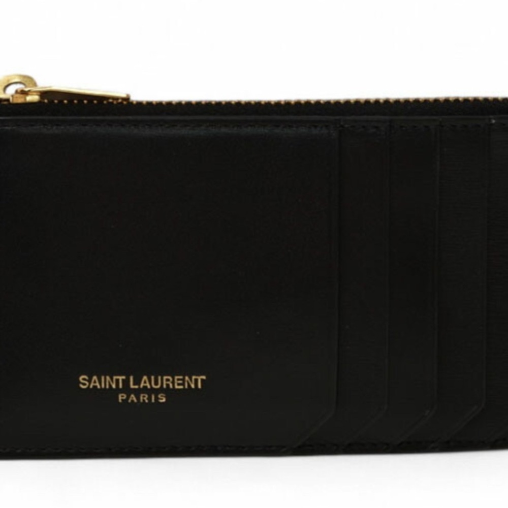 Saint Laurent Black Card Holder Wallet with Gold Zipper - Picture 1 of 5